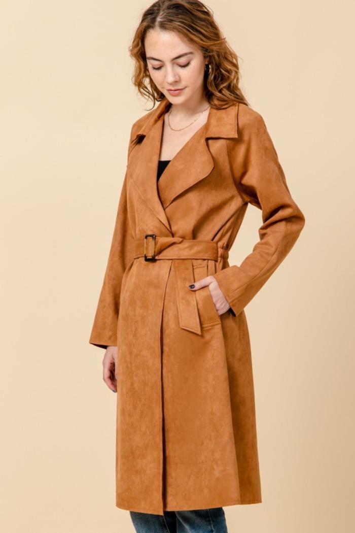 Suede Camel Trench Coat Product Image