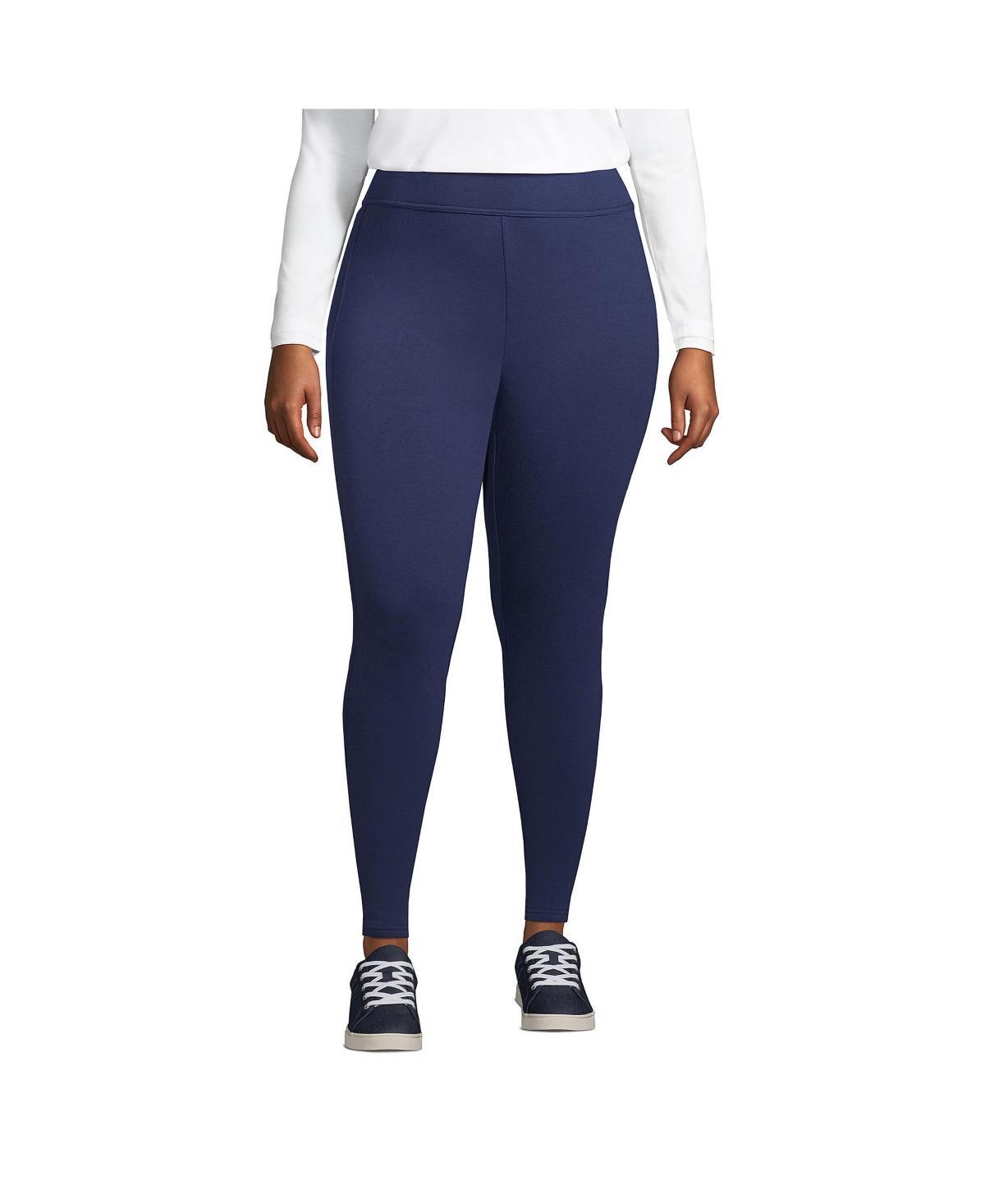 Plus Size Lands End Serious Sweats Fleece Lined High-Waist Leggings, Womens Deep Blue Product Image