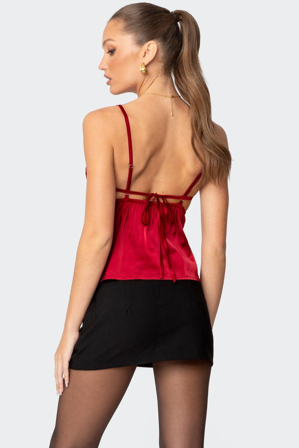 Blanca Satin Effect Lace Trim Tank Top Product Image