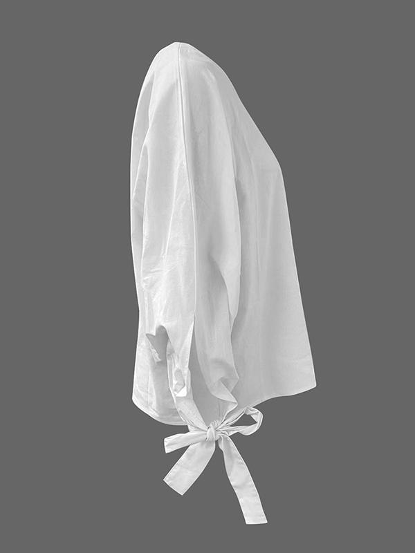 Long Sleeves Loose Asymmetric Solid Color Tied One-Shoulder Blouses&Shirts Tops Product Image