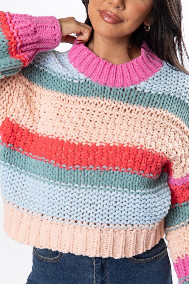 In Line Peach Multi Chunky Striped Sweater FINAL SALE Product Image