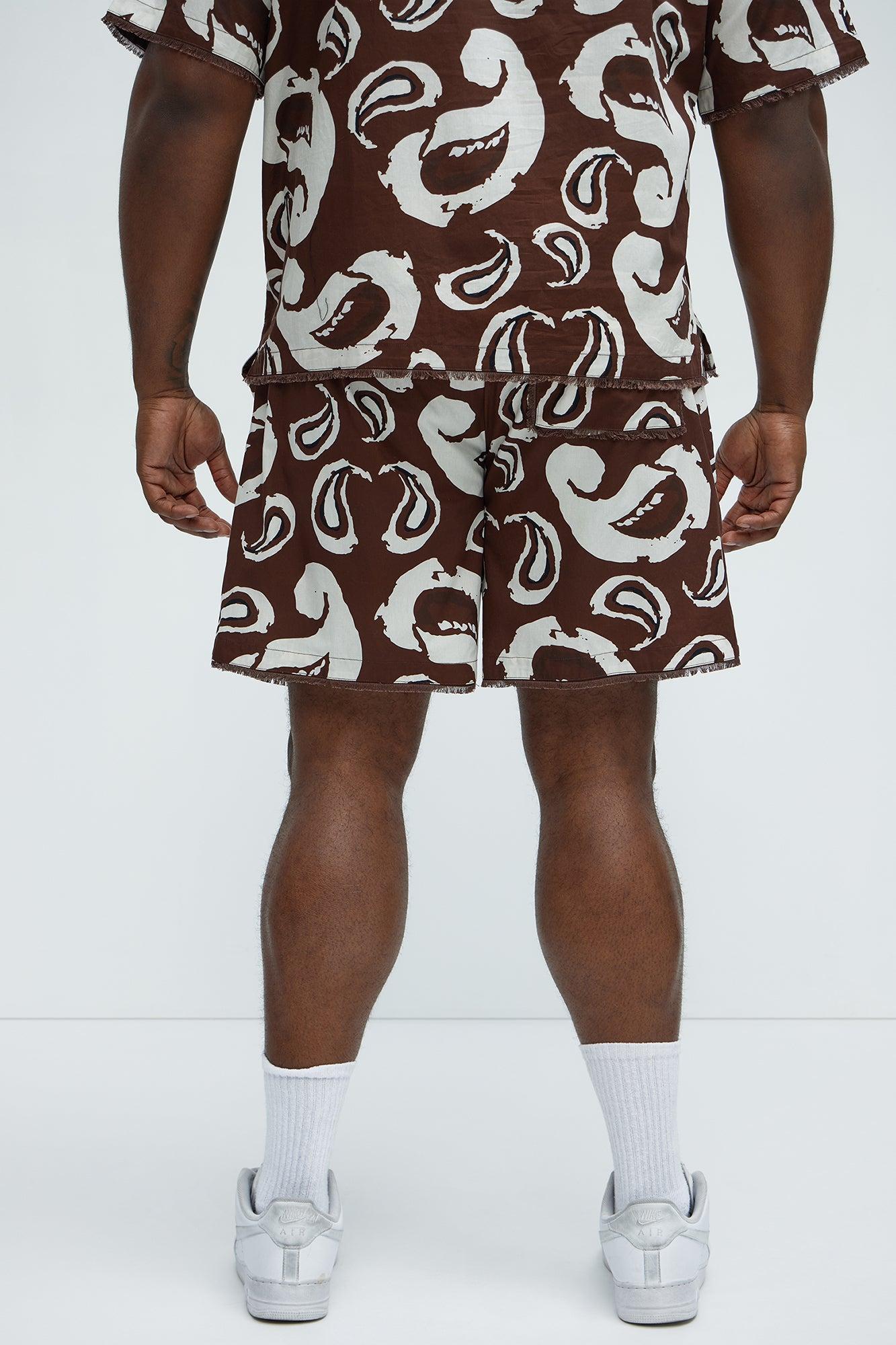 Paisley Print Frayed Shorts - Brown/combo Product Image