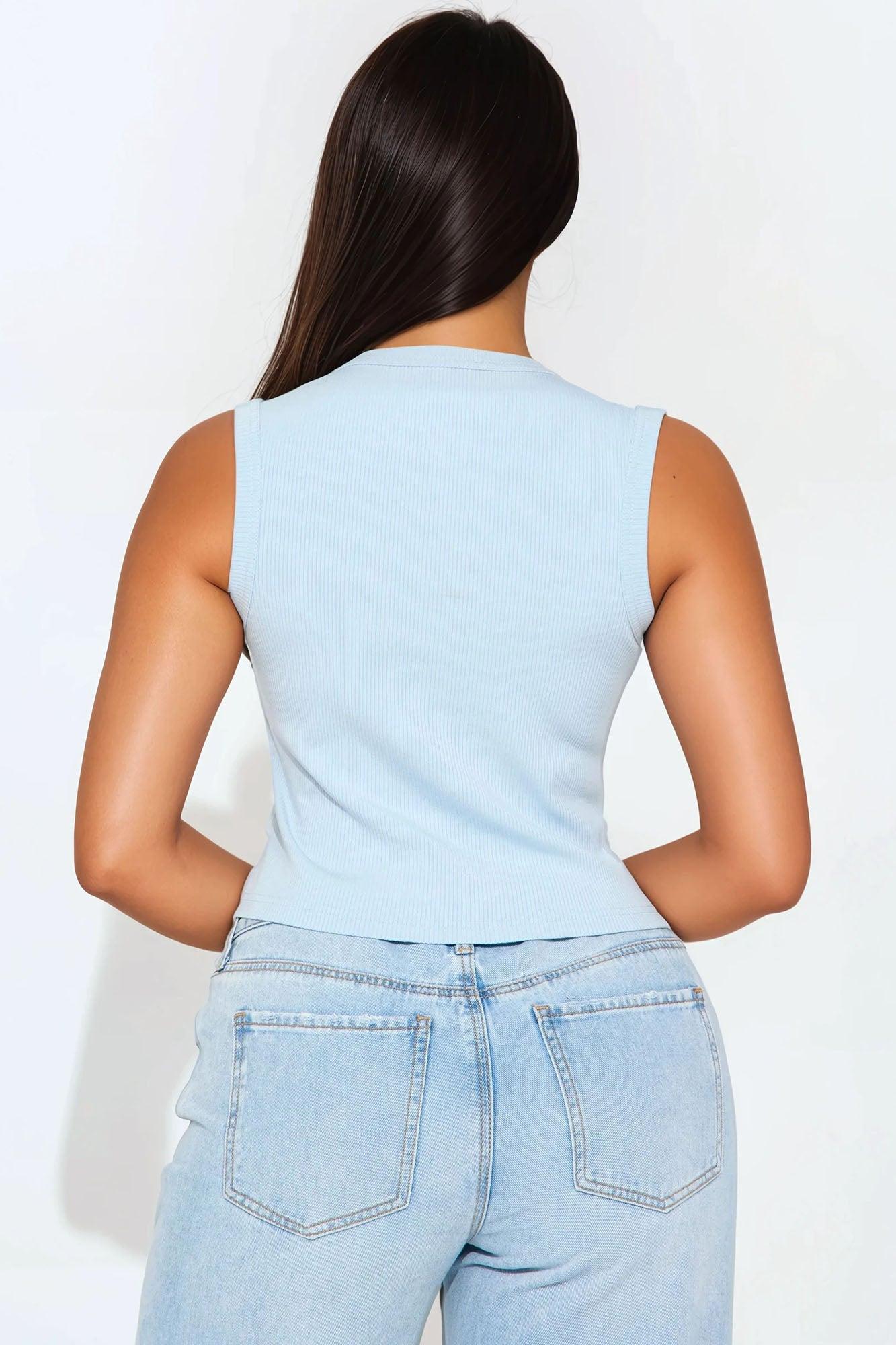 Amy Button Front Top - Light Blue Product Image