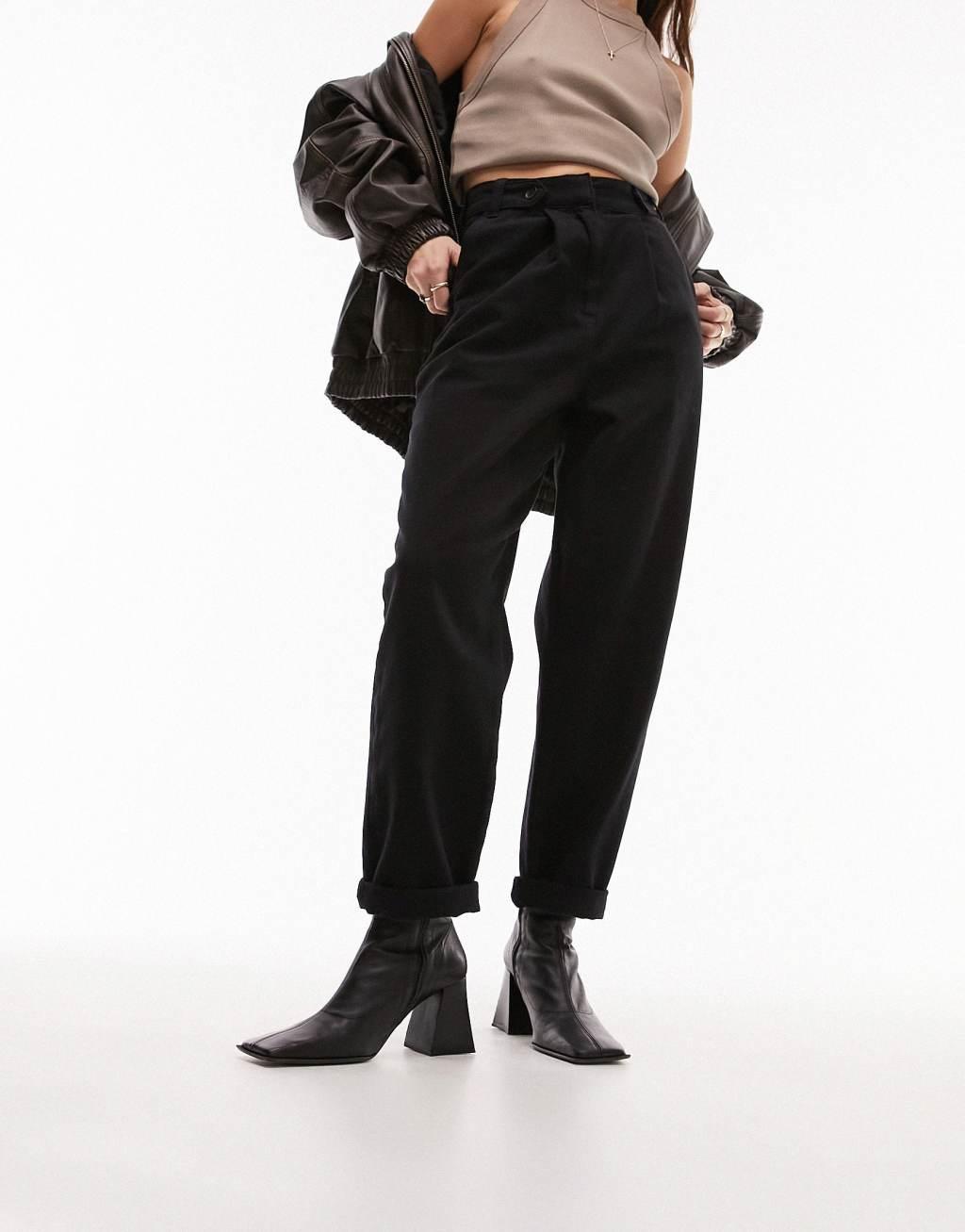 Topshop button tab peg pants in washed black Product Image