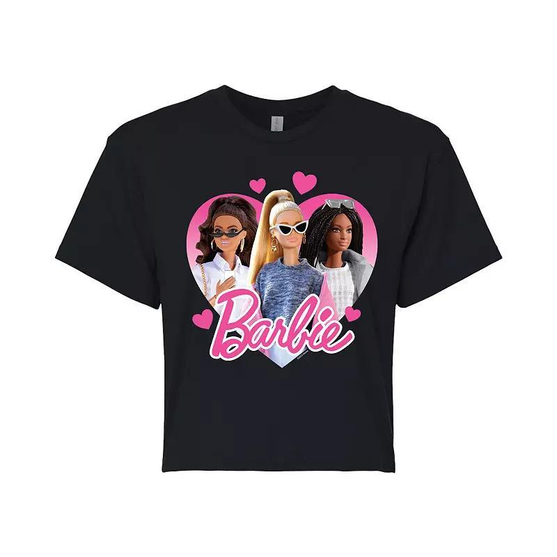 Juniors' Barbie® Hearts Cropped Tee, Girl's, Size: Large, Black Product Image