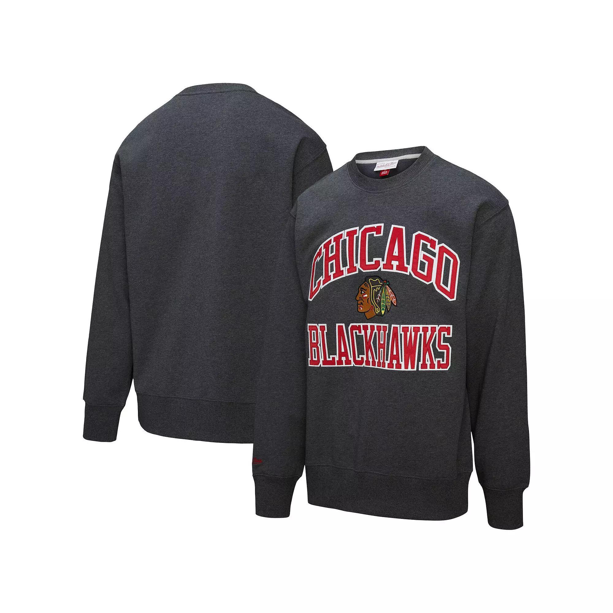 Men's Mitchell & Ness Heather Charcoal Chicago Blackhawks Playoff Win Fleece Pullover Sweatshirt, Size: XL Product Image
