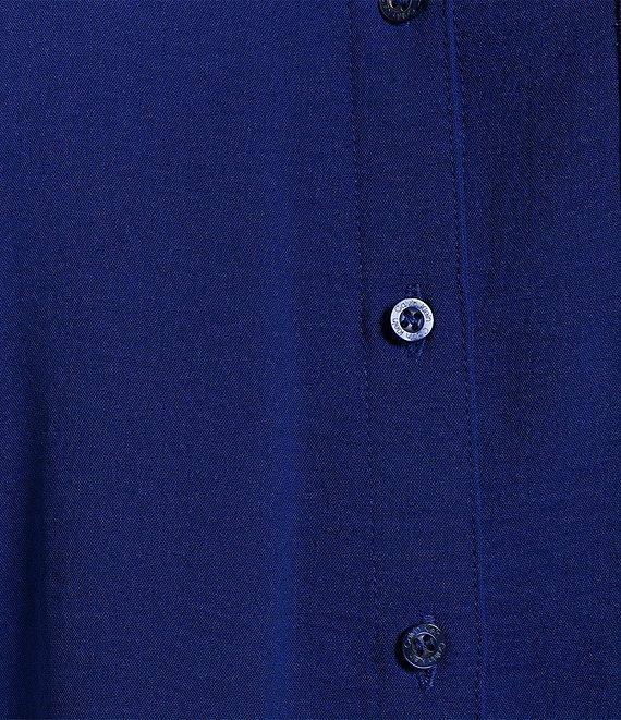 Calvin Klein Puckered Woven Short Cuffed Sleeve Button Front Point Collar Top Product Image