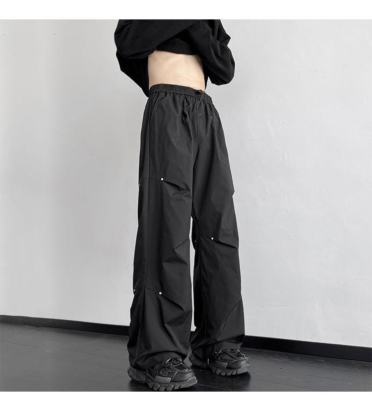 Mid Rise Plain Ruched Straight Leg Pants Product Image