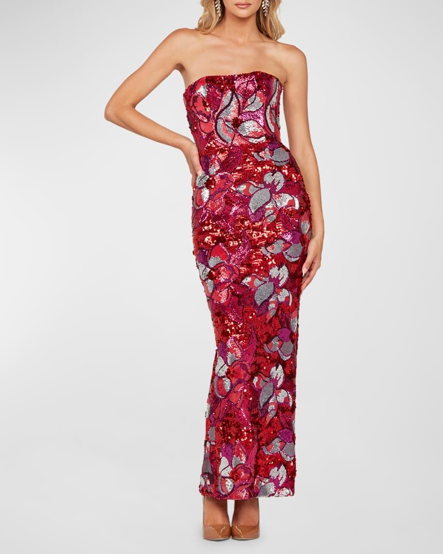 Serena Strapless Floral Sequin Column Gown Product Image