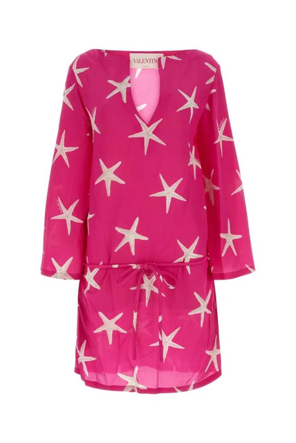 VALENTINO Garavani Star Printed Creped Dress In Multicolor Product Image