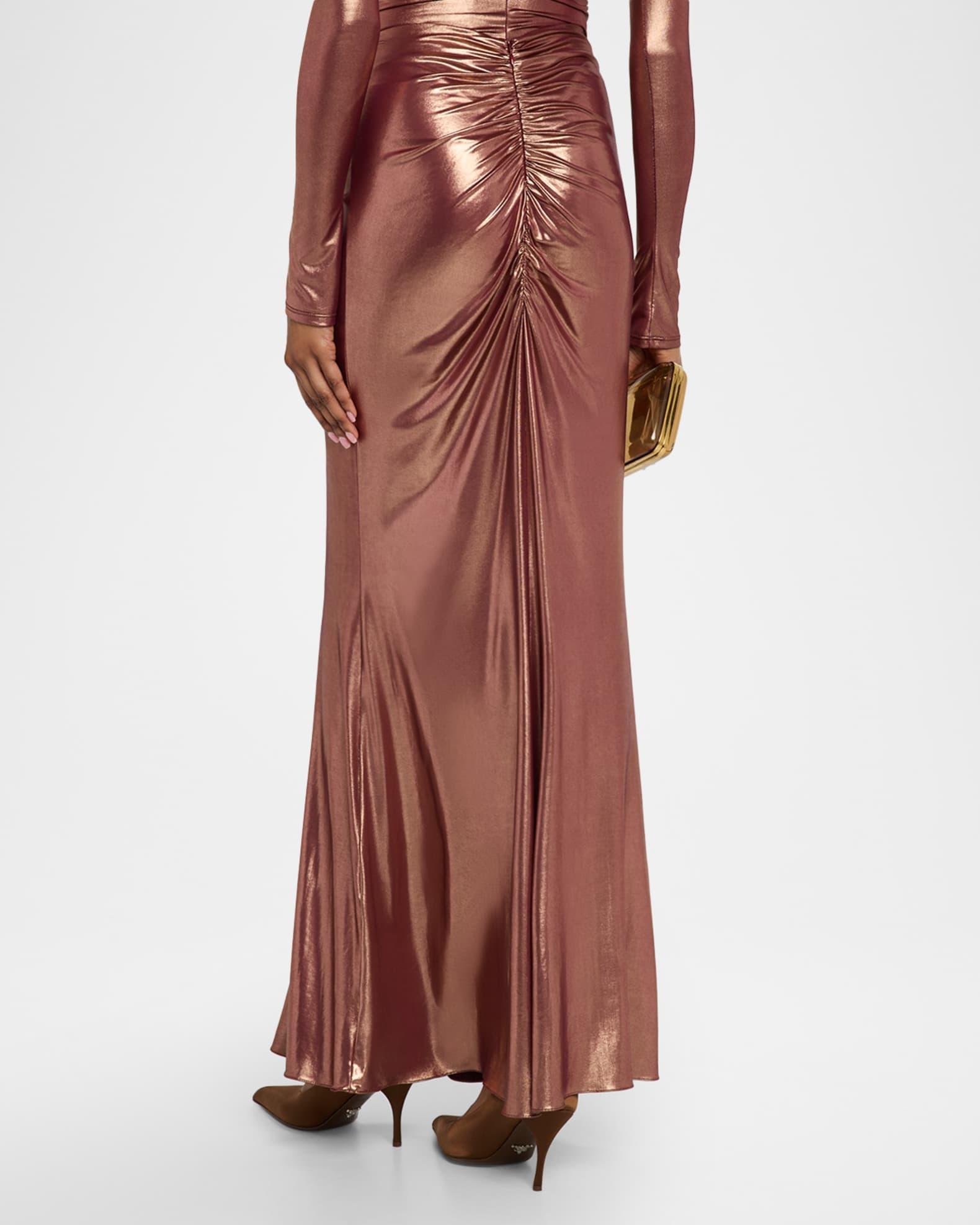 Ruched Metallic Coated Jersey Maxi Skirt Product Image