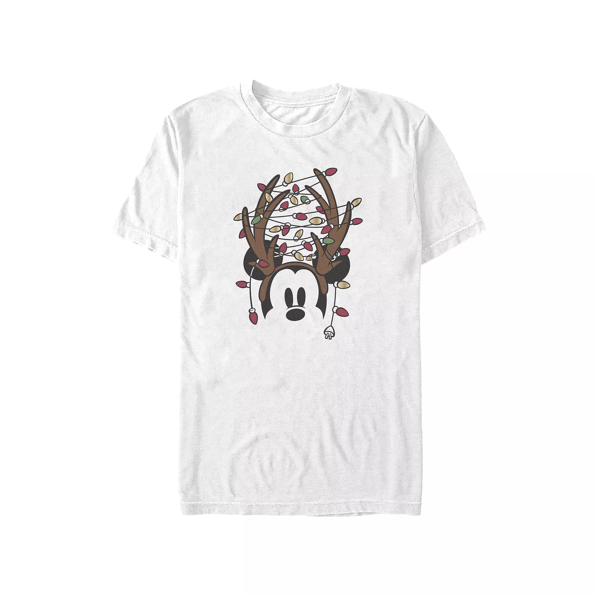 Disney's Mickey Mouse Antlers With Christmas Lights Big & Tall Graphic Tee, Men's, Size: 4XL, White Product Image