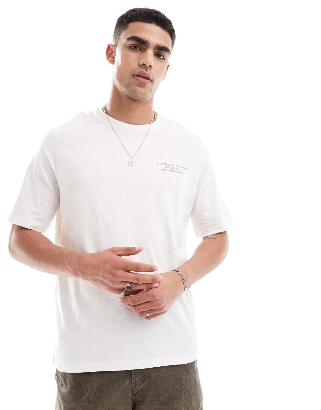 Selected Homme oversized t-shirt with koi back print in white Product Image