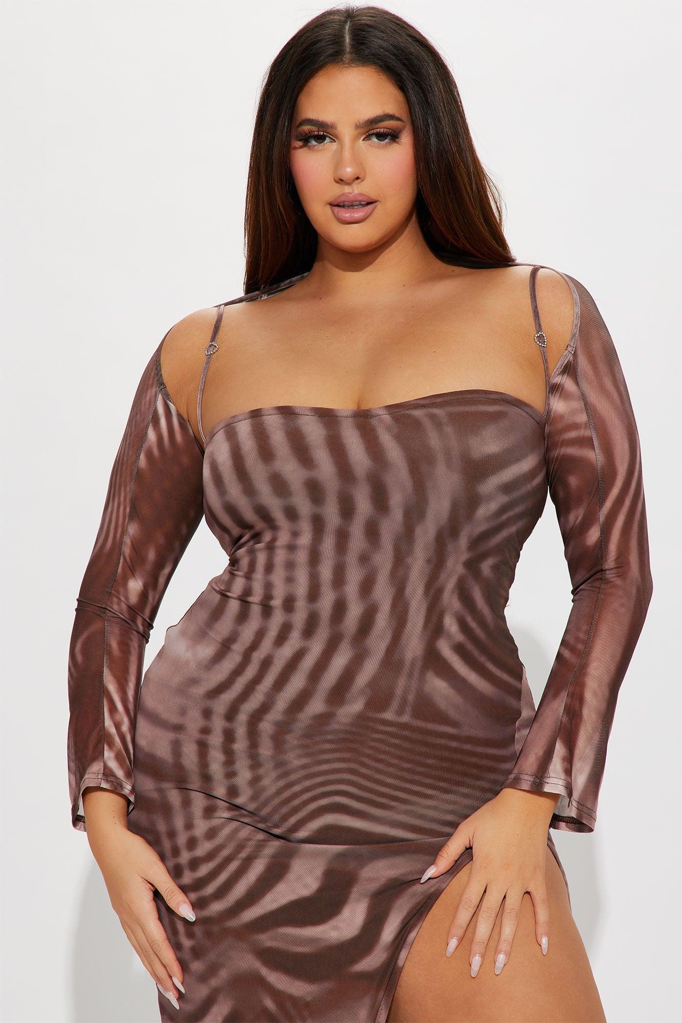Claudia Mesh Maxi Dress Set - Chocolate/Combo Product Image