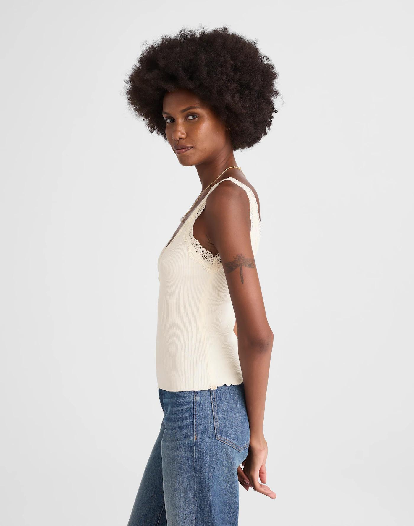 Lace-Trim V-Neck Tank Product Image