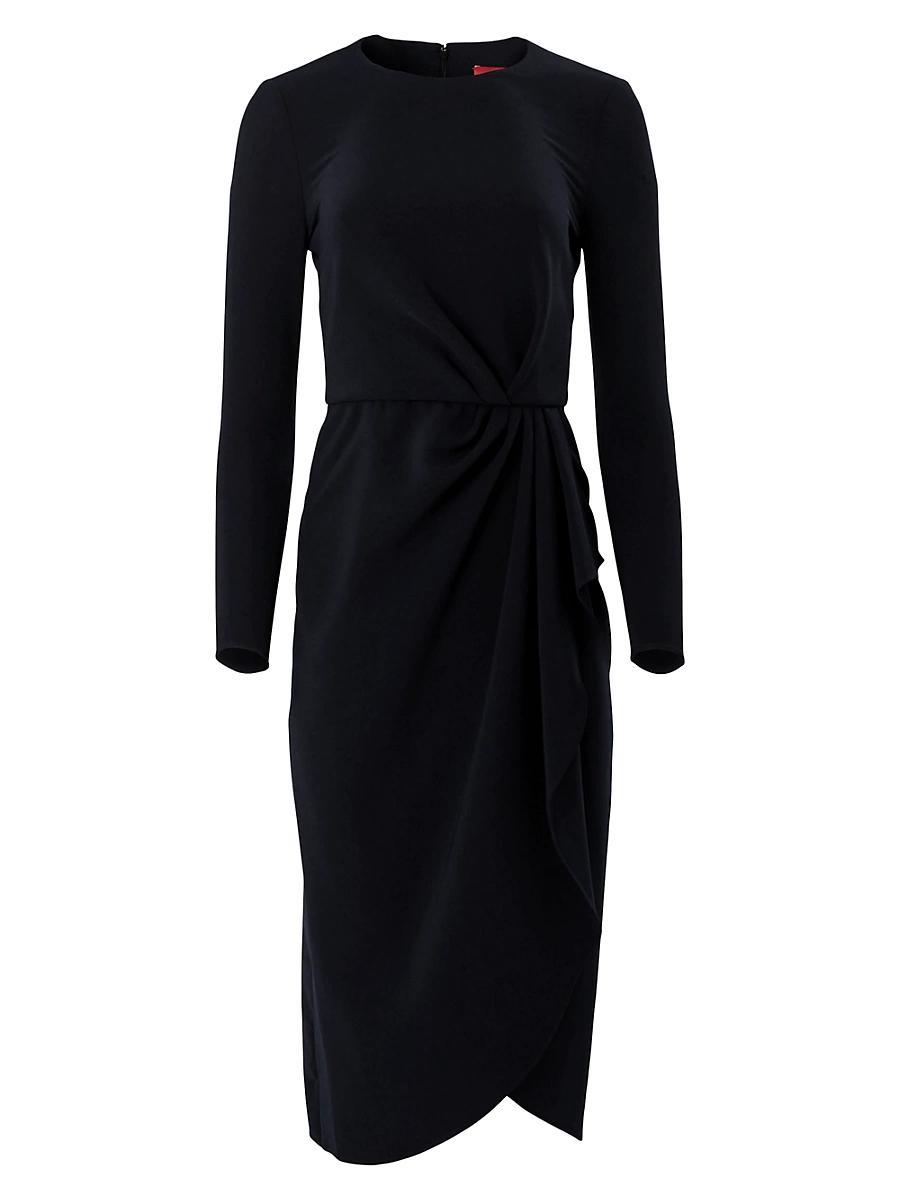 Womens Draped Long-Sleeve Midi Dress Product Image