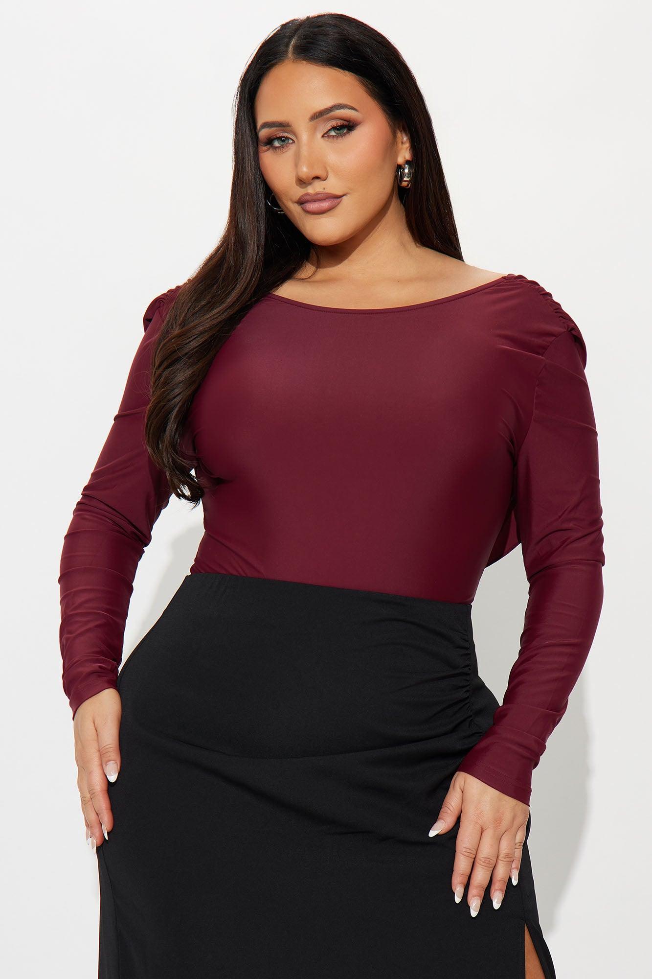 Sabrina Long Sleeve Open Bodysuit - Burgundy Female Product Image