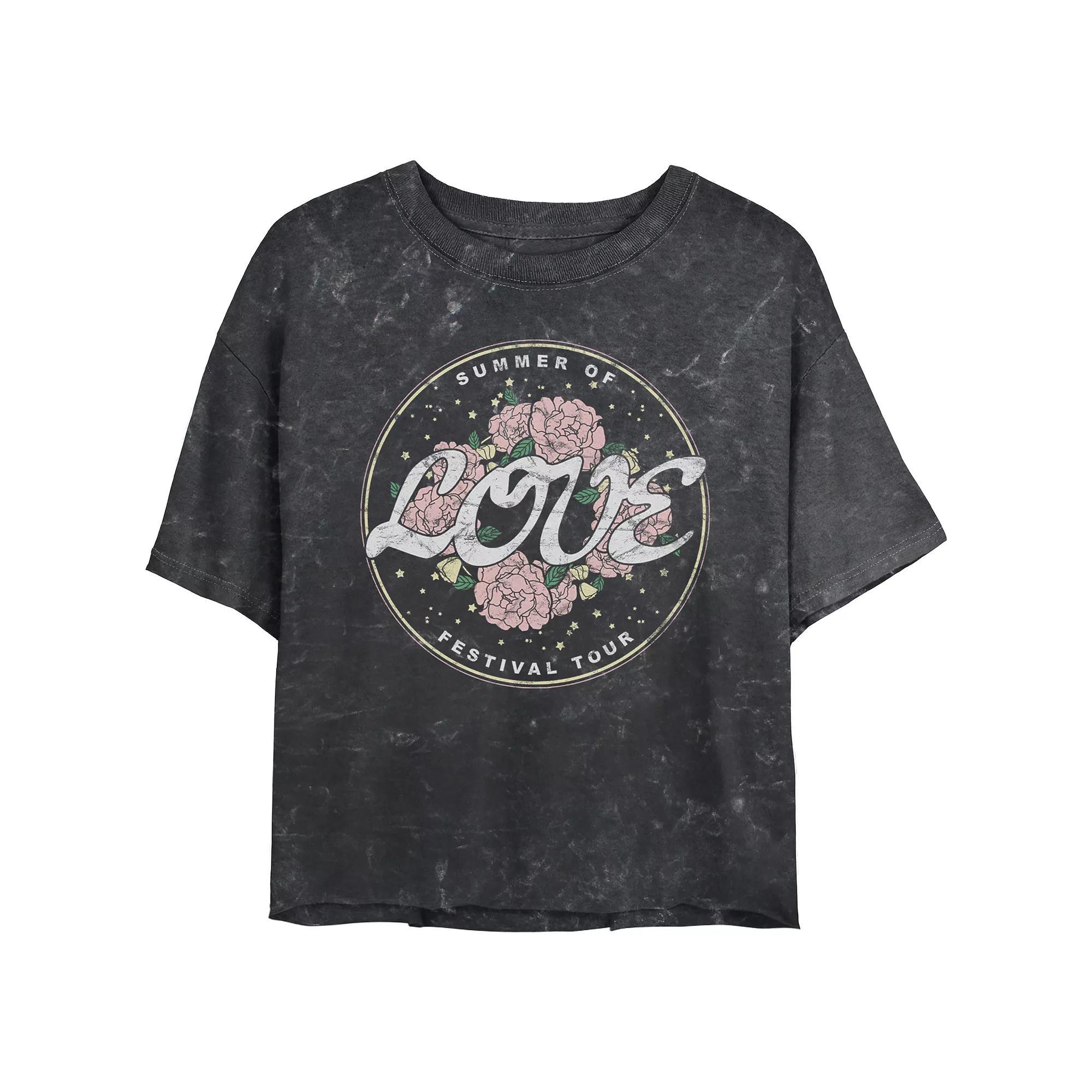 Juniors' Summer Of Love Festival Tour Stamp Cropped Graphic Tee, Women's,  Product Image