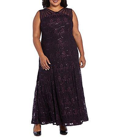 R  M Richards Petite Size Sleeveless Lace Round Neck Fit and Flare Dress Product Image