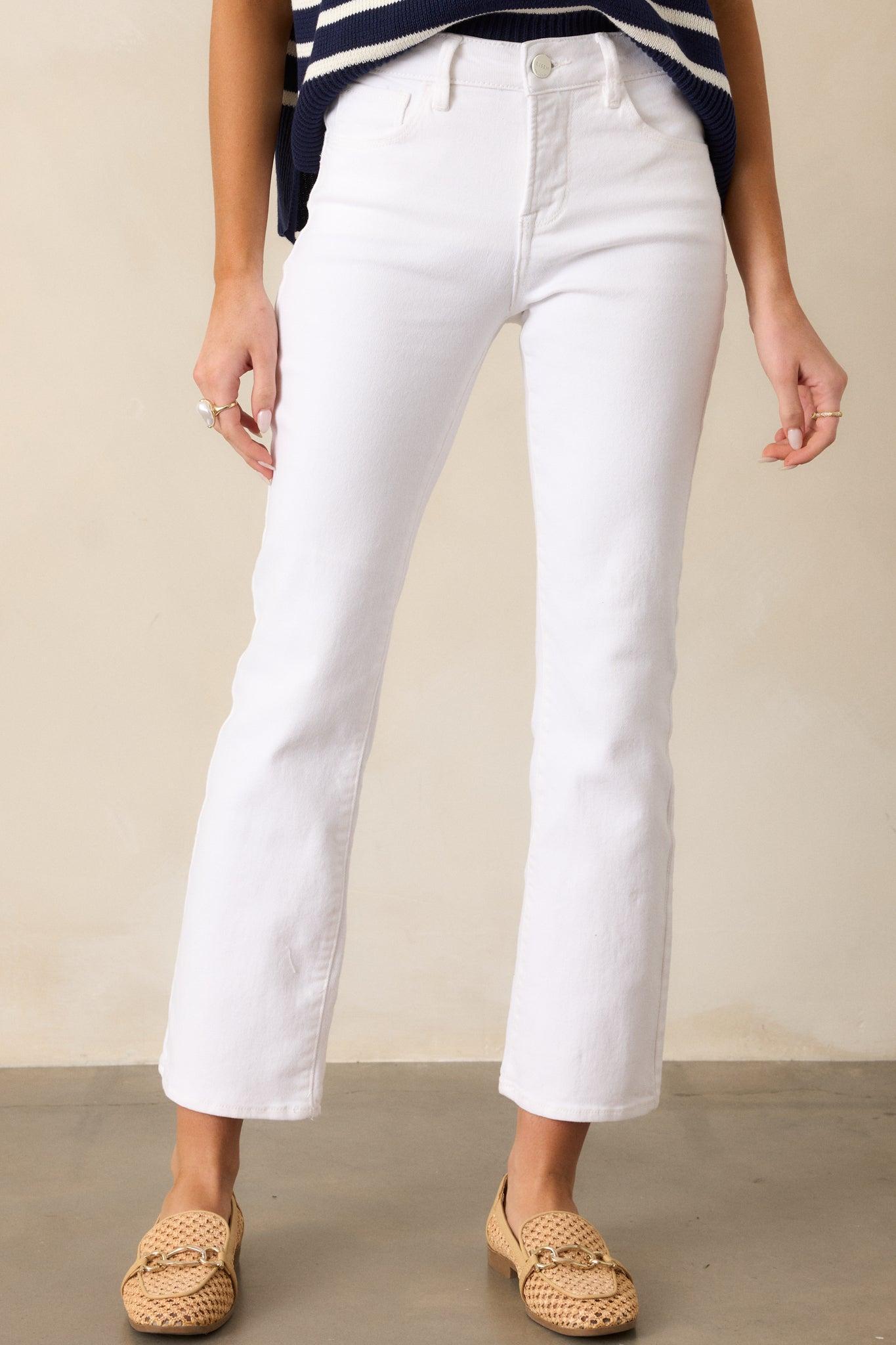 Over You Again White High Waisted Straight Leg Jeans Product Image