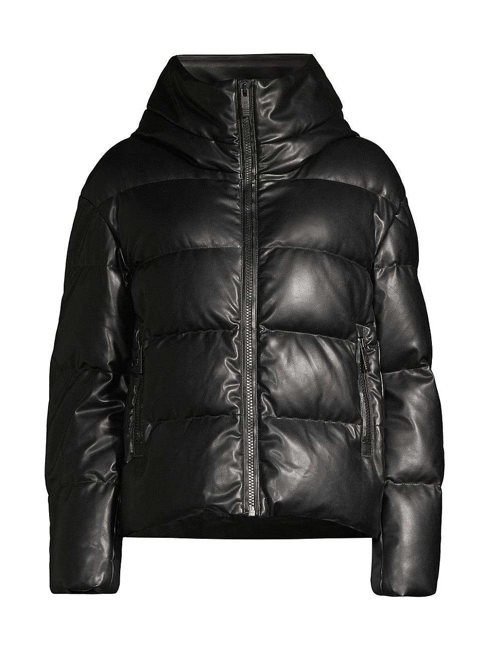 Womens Faux-Leather Down Puffer Jacket Product Image