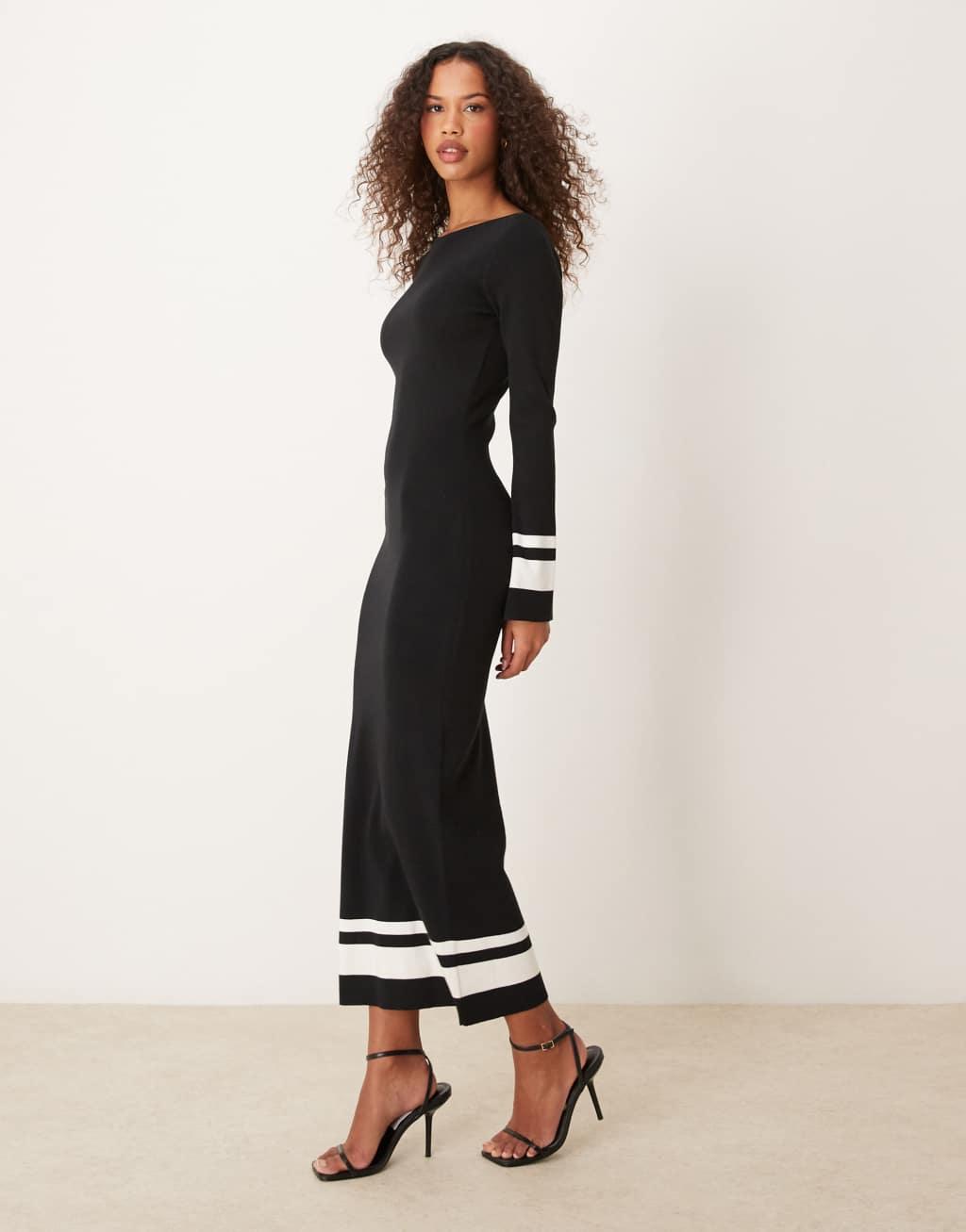 Pretty Lavish midaxi knit dress in black Product Image