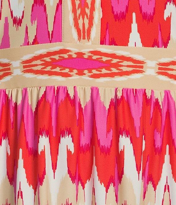 Jude Connally Candy Paradise Ikat Print Jude Cloth Knit V-Neck 3/4 Sleeve A-Line Tiered Maxi Dress Product Image