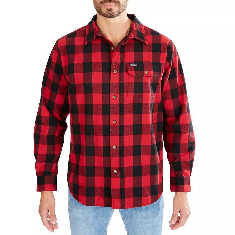 Men's Smith's Workwear Relaxed-Fit Buffalo Plaid Flannel Button-Down Shirt, Size: Medium, Brown Black Product Image