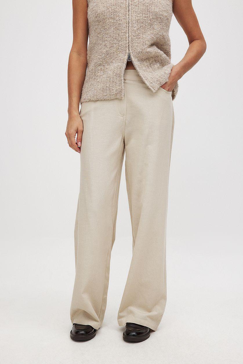 Mid Waist Linen Mix Pants Product Image