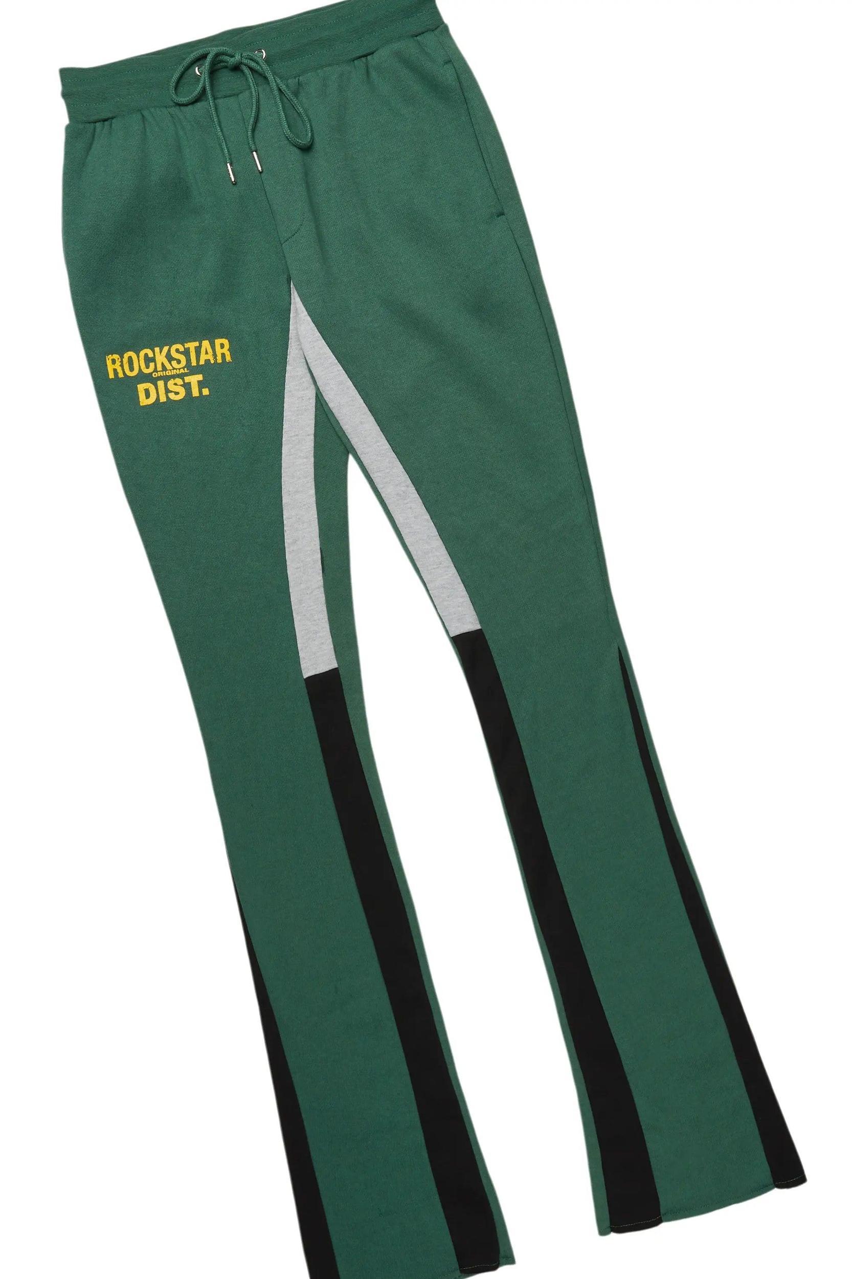Lake Green/Yellow Hoodie/Stacked Flare Track Pant Set Male Product Image