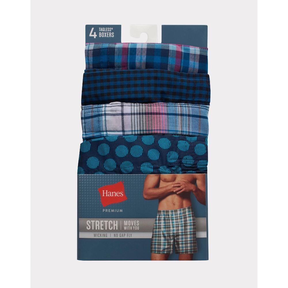 Hanes Premium Mens Stretch Woven Boxer Shorts 4pk - Blue Product Image