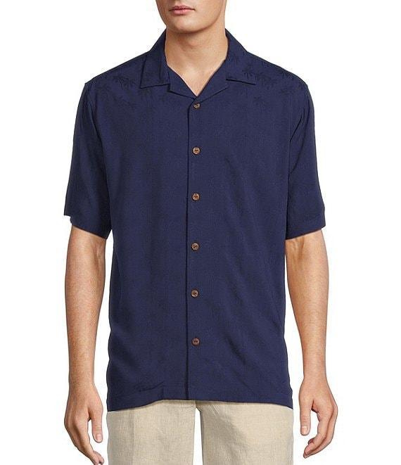 Caribbean Palm Trees Jacquard Short Sleeve Woven Camp Shirt Product Image
