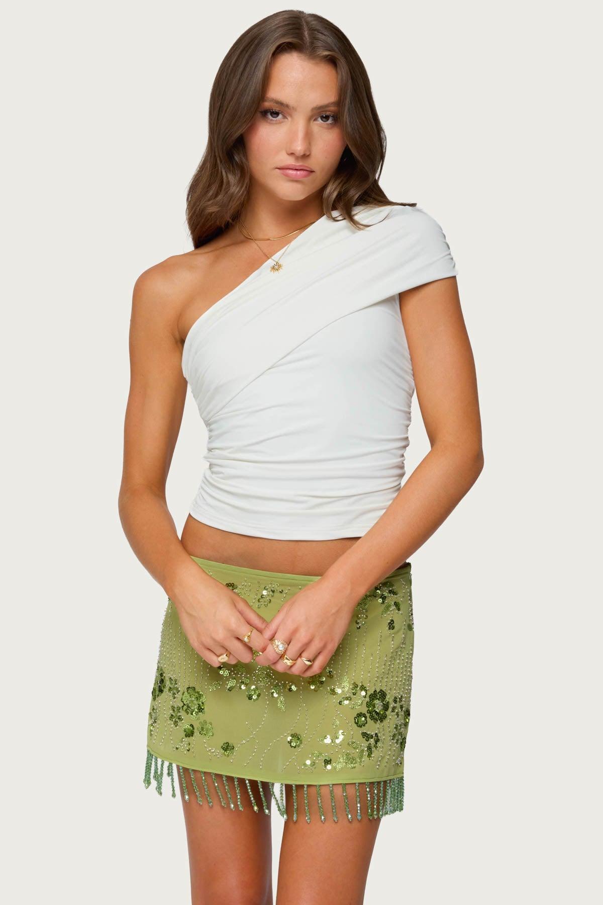 Fold Over Ruched One Shoulder Top Product Image