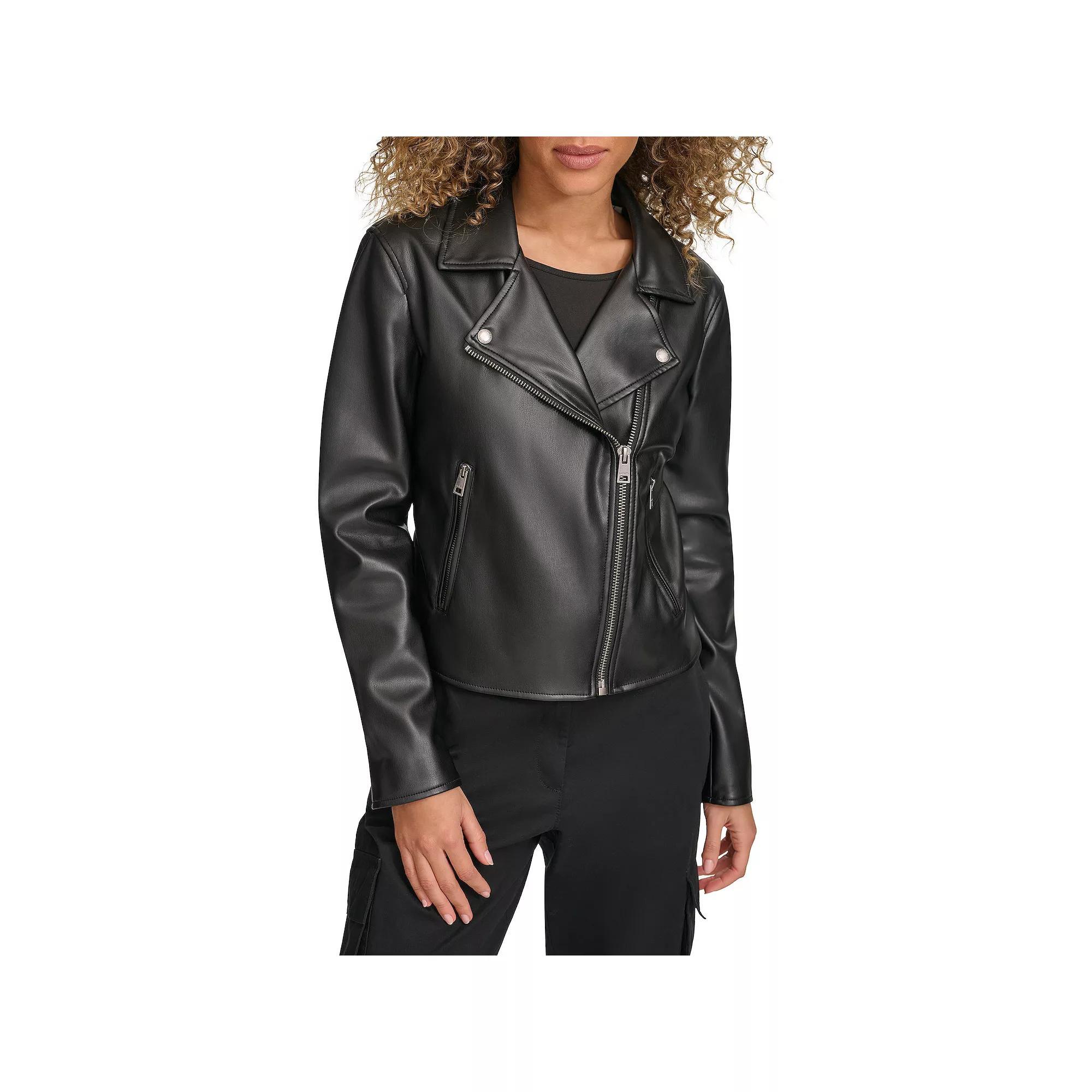 Plus Size Levis Faux-Leather Moto Jacket with Notch Collar, Womens Product Image