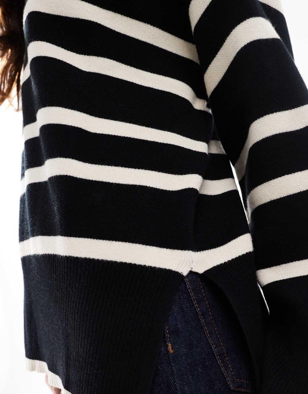 Vero Moda o neck sweater in black with cream stripe Product Image