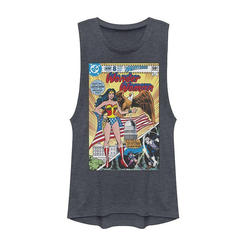 Juniors' DC Comics Wonder Woman Vintage Comic Cover Muscle Tank Top, Girl's, Size: XL, Denim Grey Product Image