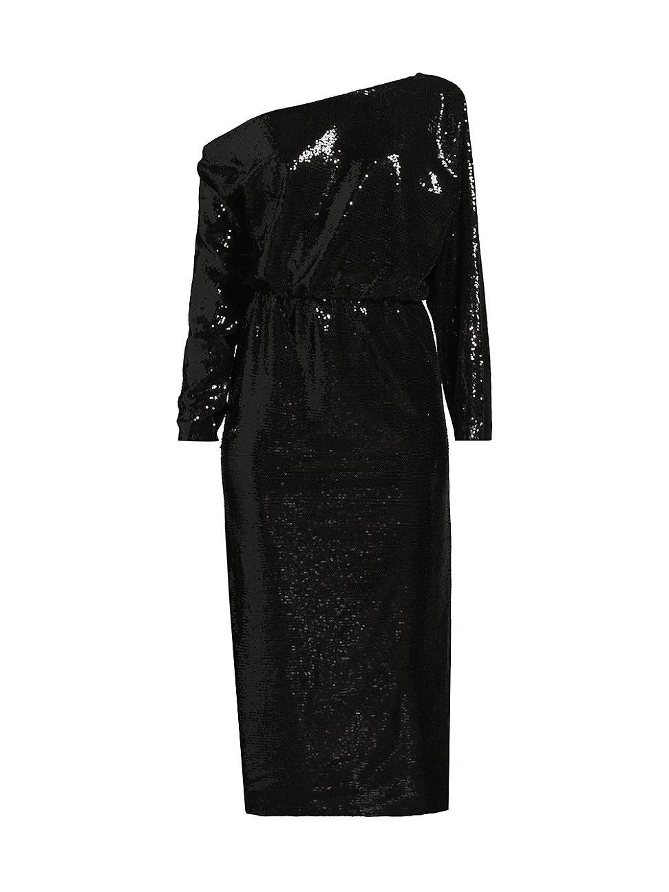 Womens Sequined One-Shoulder Blouson Maxi Dress Product Image