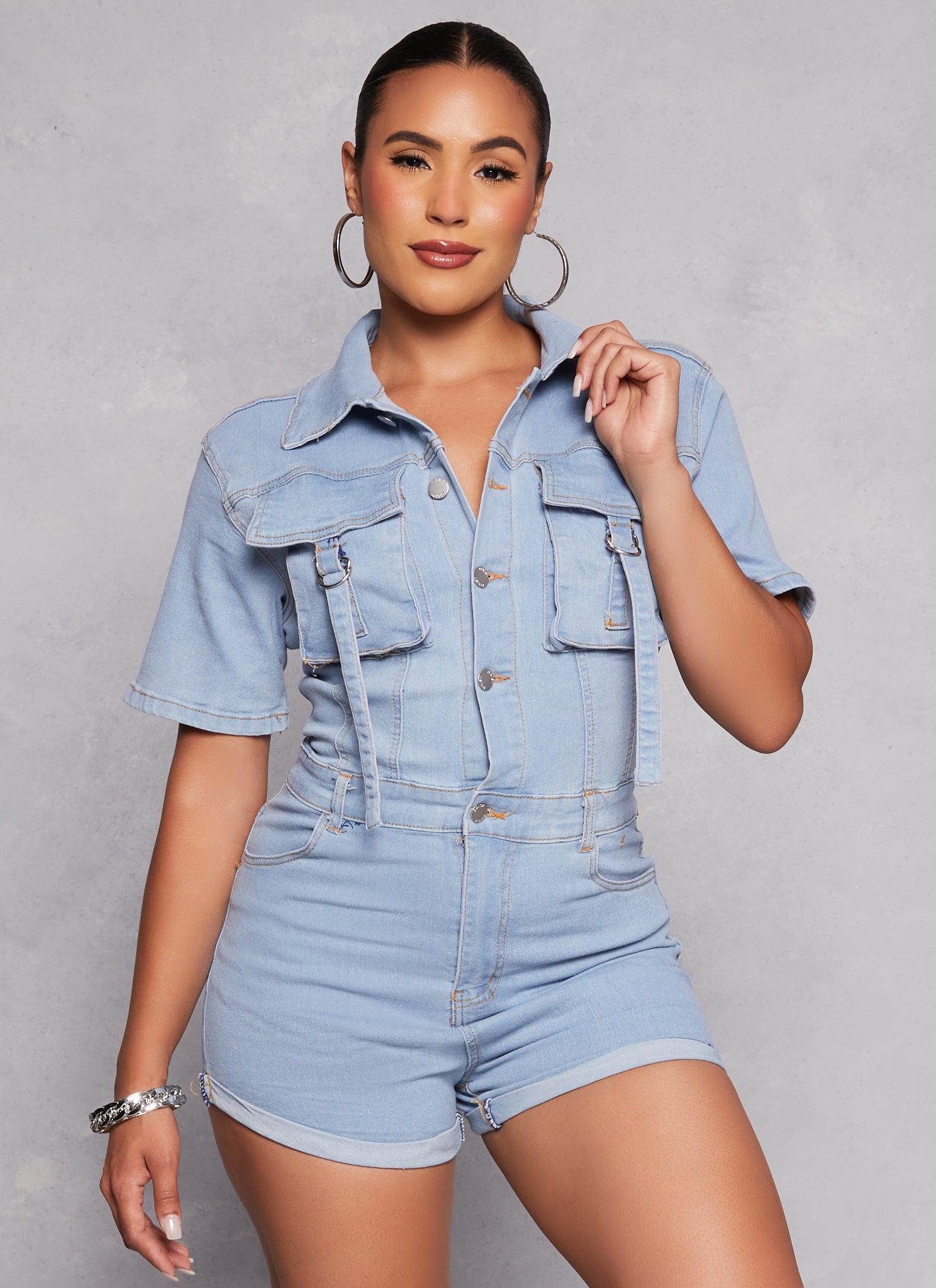 Womens Daisy Denim Utility Romper Product Image