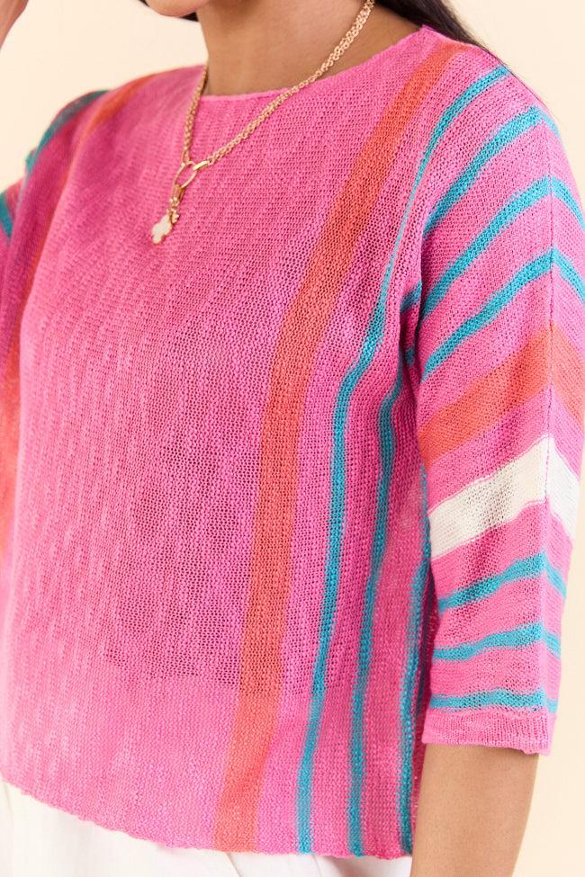 Swept Away Pink Striped Sleeve Sweater FINAL SALE Product Image