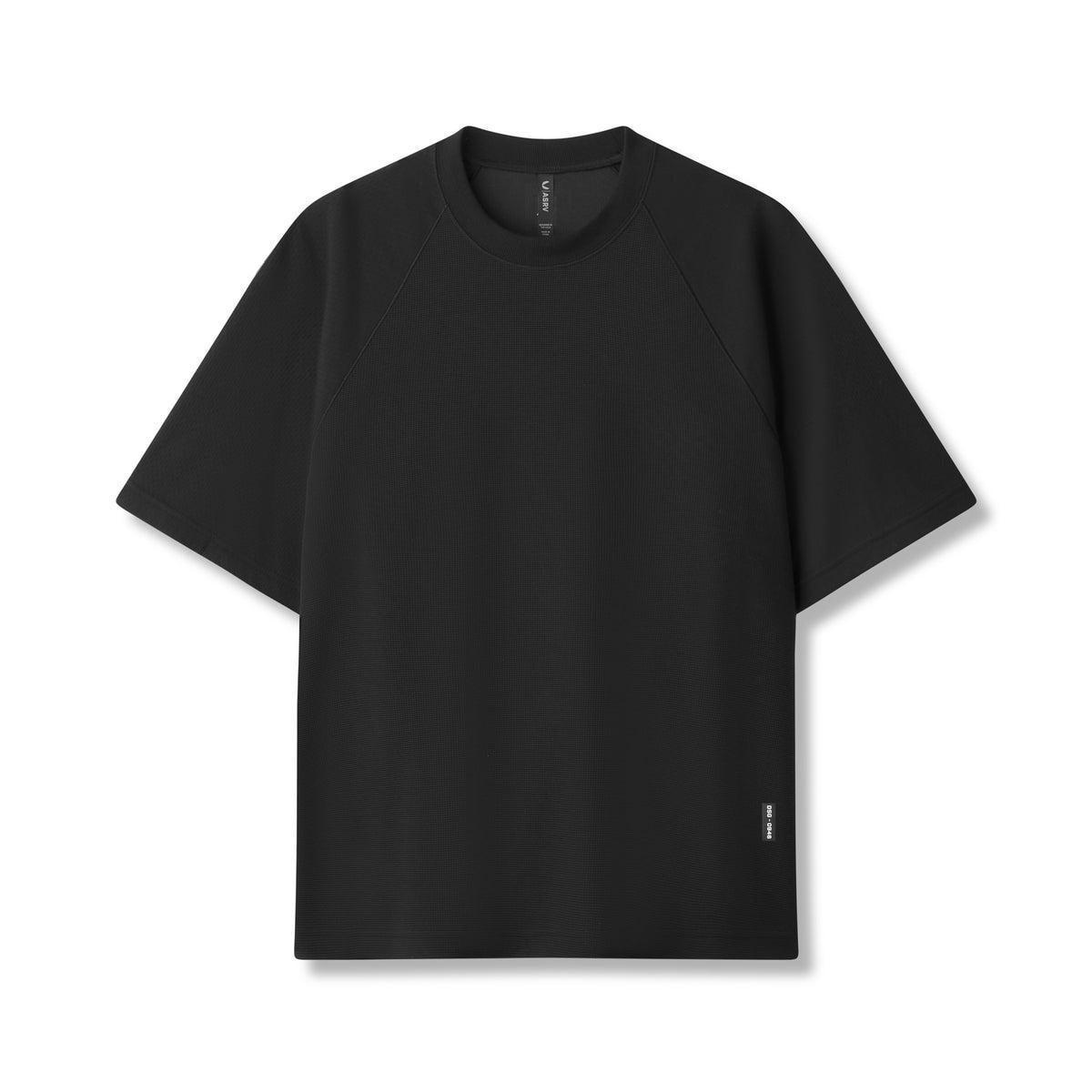 0946. Waffle Knit Oversized Tee - Black/Black Product Image