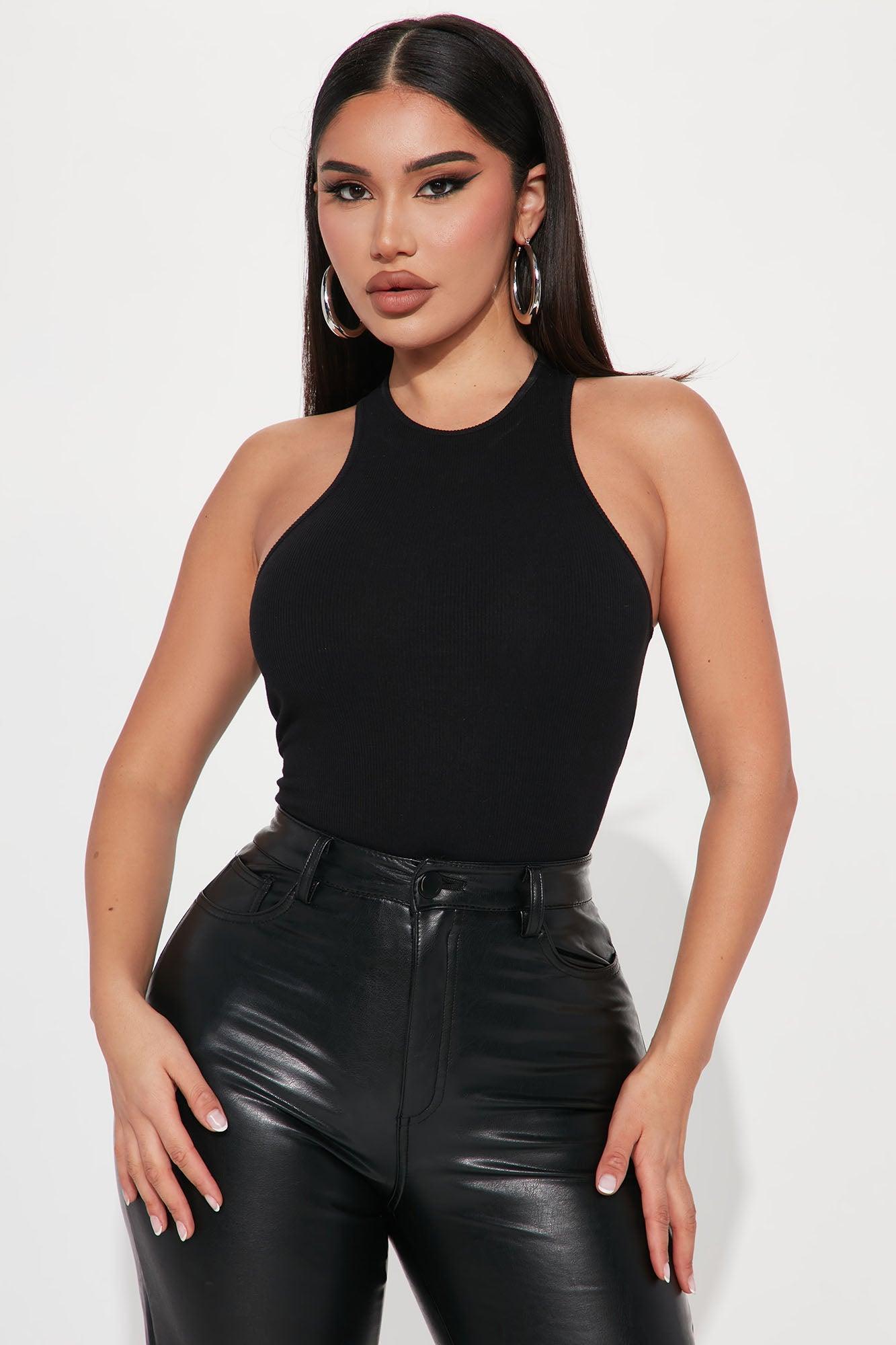 Model Attitude Racerback Bodysuit - Black Product Image