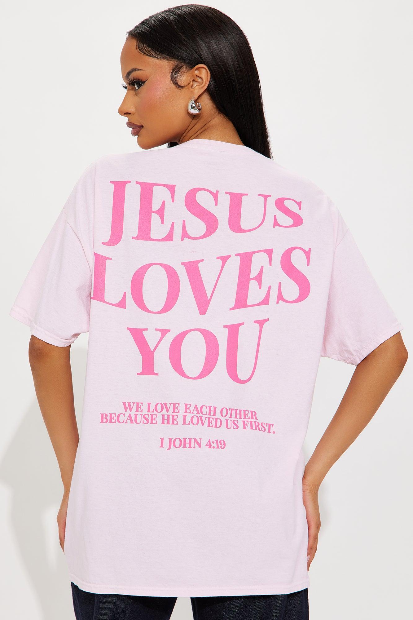 Jesus Loves You Washed Oversized Tee - Pink Product Image