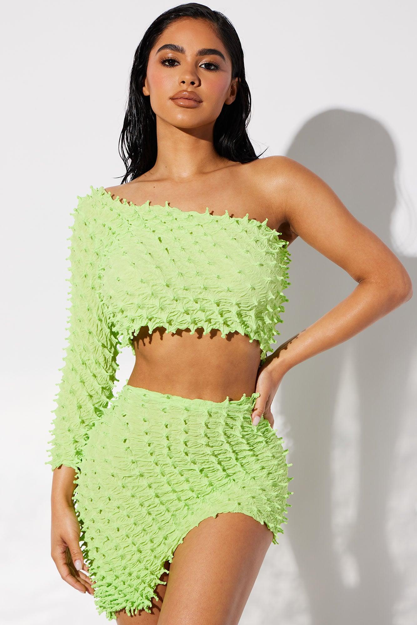 Beach House Summer Bubble Cover Up Set - Neon Green Product Image