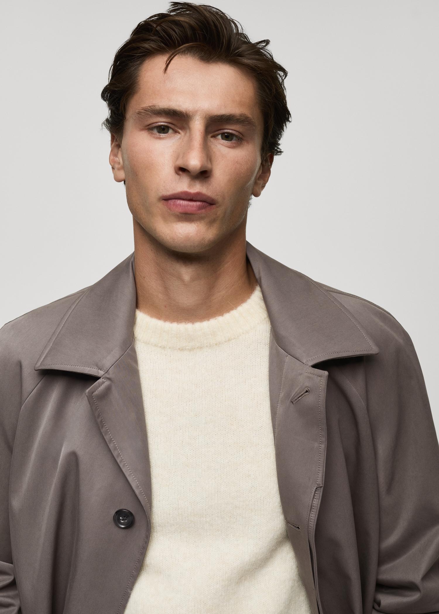 Belted trench coat with brushed finish - Men | MANGO USA Product Image