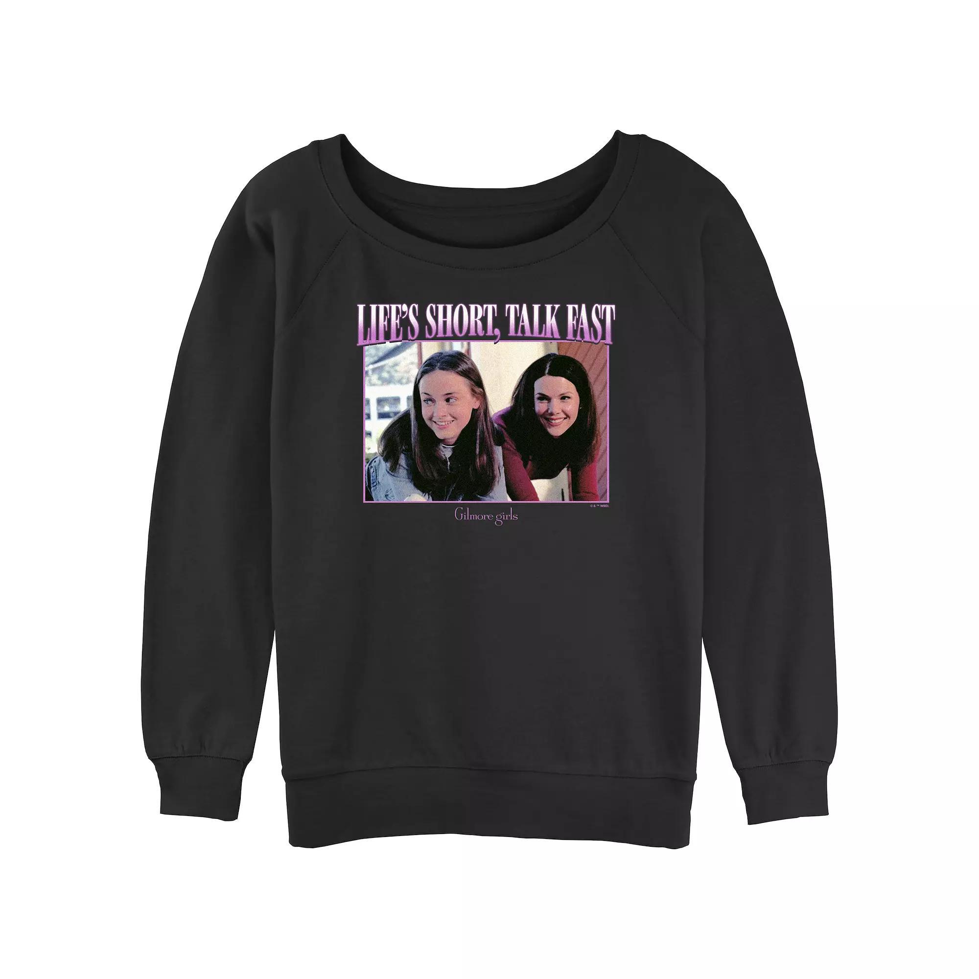 Juniors' Gilmore Girls Life's Short Talk Fast Graphic Slouchy Terry Pullover, Women's, Size: XXL, Black Product Image