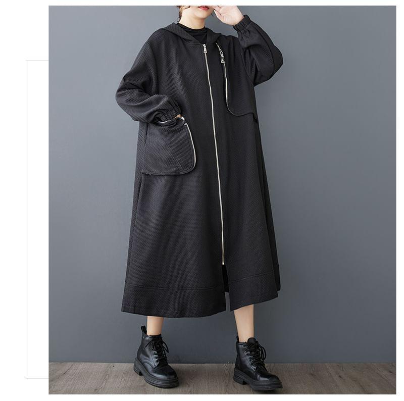 Plain Panel Hood Midi Zip Jacket Product Image