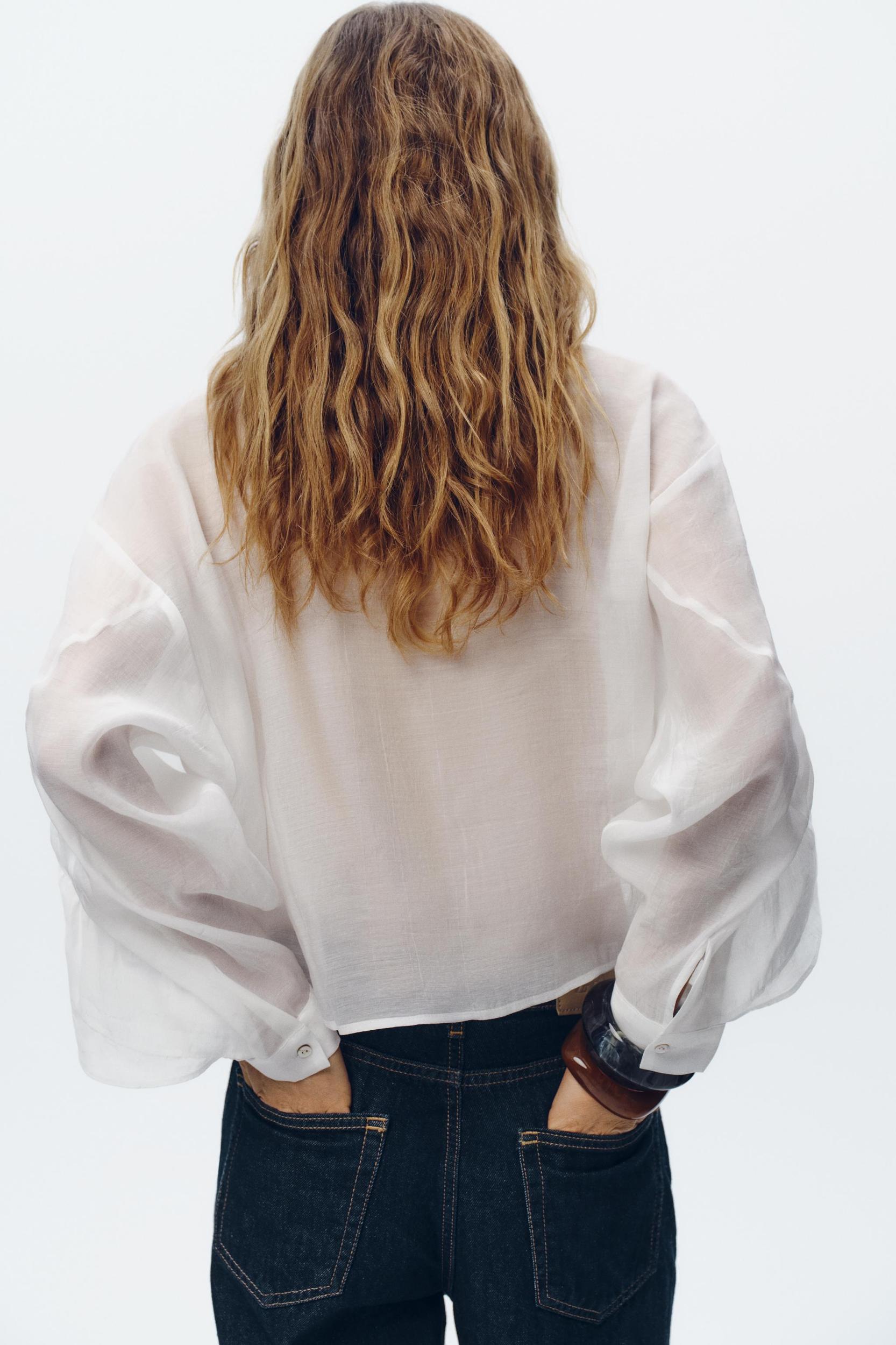 SEMI-SHEER RUFFLED CROP TOP Product Image