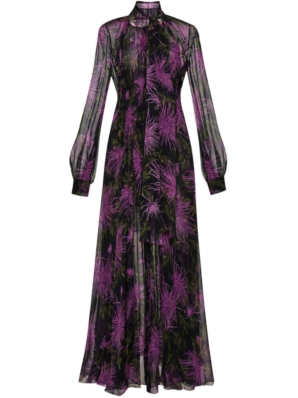 OSCAR DE LA RENTA Chrysanthemum Chiffon Maxi Dress In Purple/navy Product Image