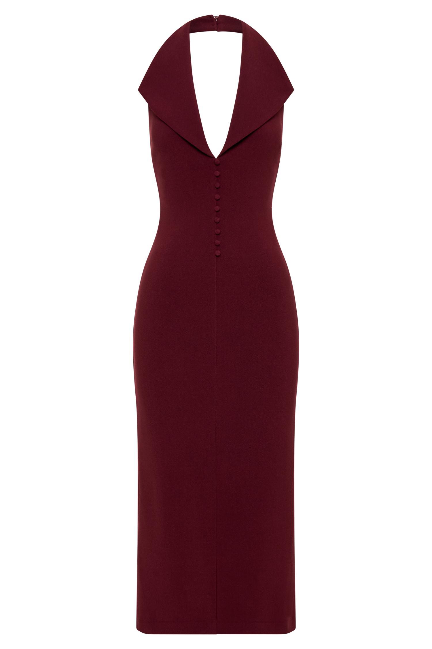 Annita Crepe Halter Midi Dress - Merlot Product Image