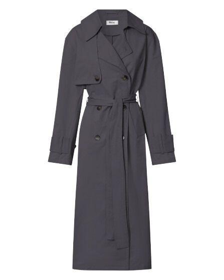 Avah Trench Coat - Double Breasted Tie Waist Coat in Charcoal Product Image